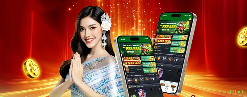 Imagem promocional da 121bet mostrando a plataforma e suas vantagens